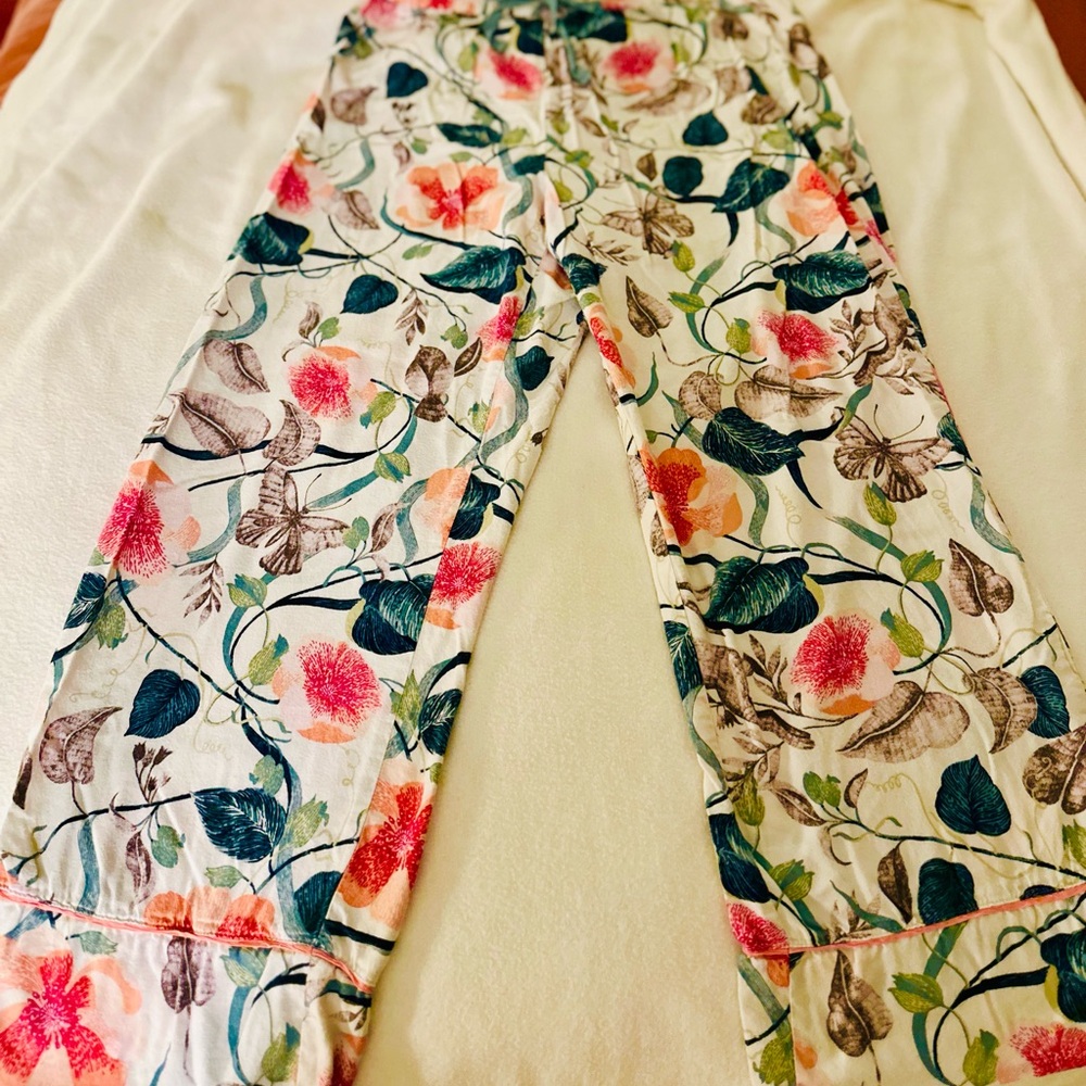 Anthropologie Malin Gyllensvaan Floral Print Flannel Lounge Pajama Pants